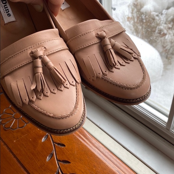 Dune London Women's Blush Pink Leather Kiltie Loafers Tassels Slip on Goosie - Picture 3 of 14